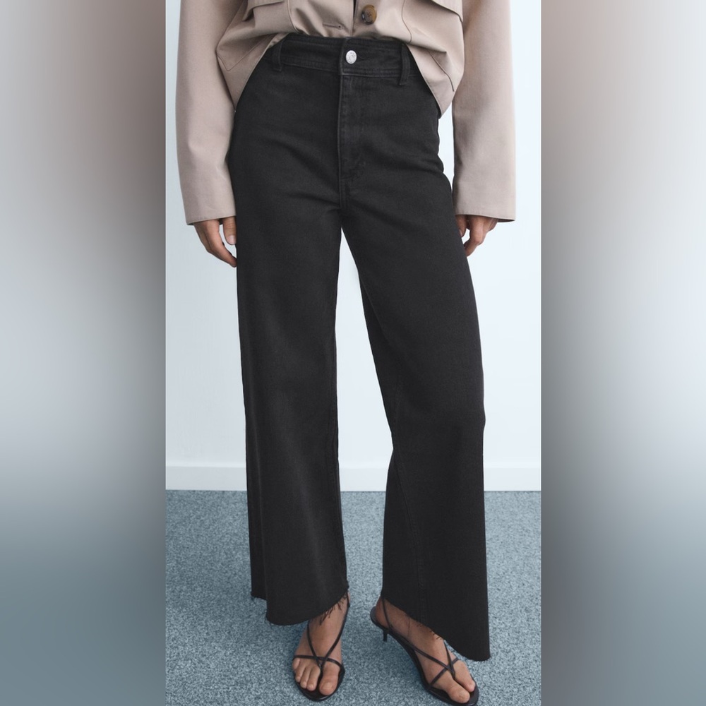 Mango Black Flare Wide Leg Jeans
